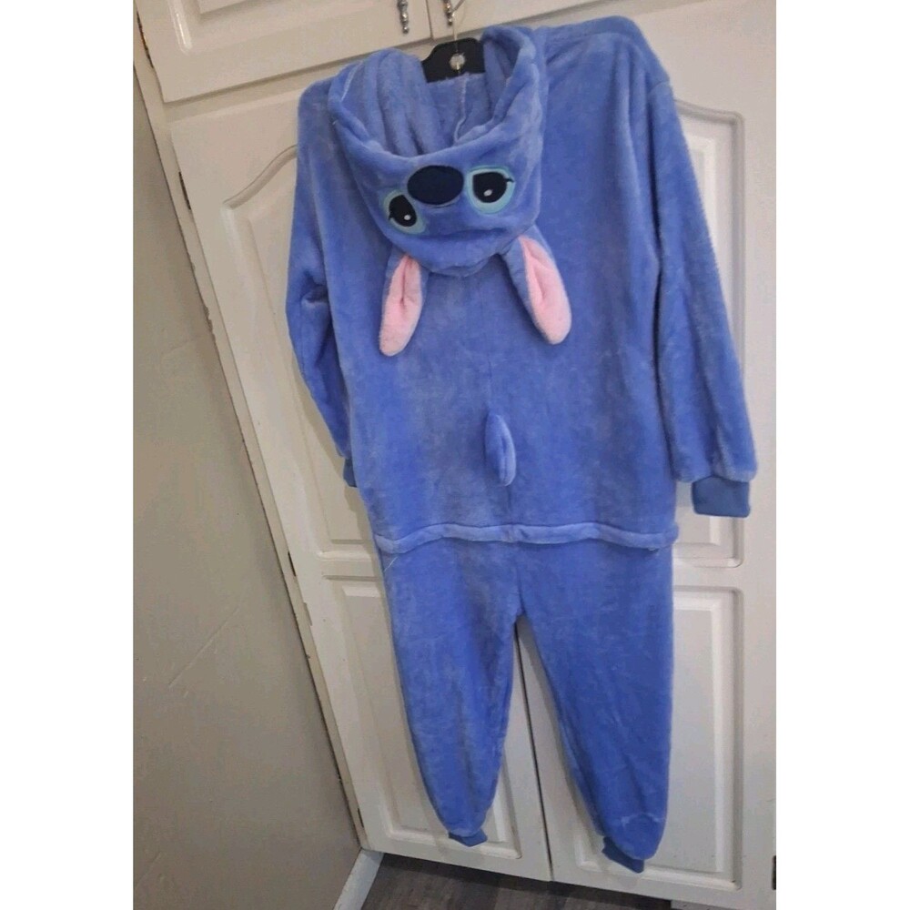 Stitch Costume Kids Size 7/8 Years Blue Fleece Hooded One Piece - Picture 5 of 7